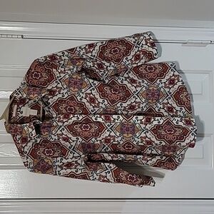 Chico's Paisley No Iron Longsleeve Blouse Size 8